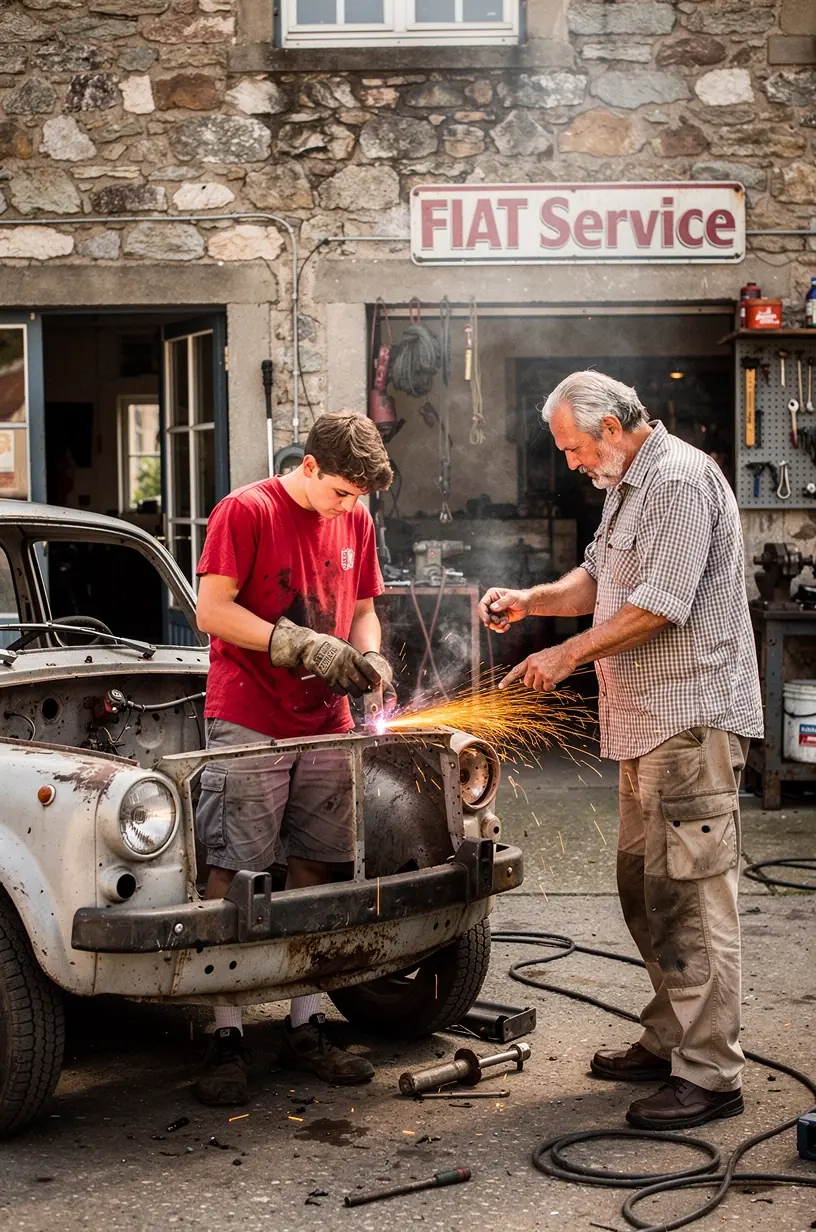 Nahaufnahme eines restaurierten Vintage-Automobils mit glänzendem Lack und originalgetreuen Details